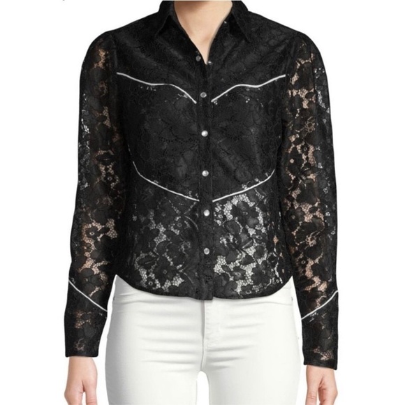 Divine Heritage Western Lace Pearl Snap Blouse - Picture 1 of 16
